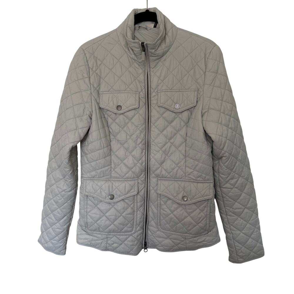 Barbour (US 4) Ashlynn Diamond Quilted Utility Jacket Light Grey Equestrian Luxe